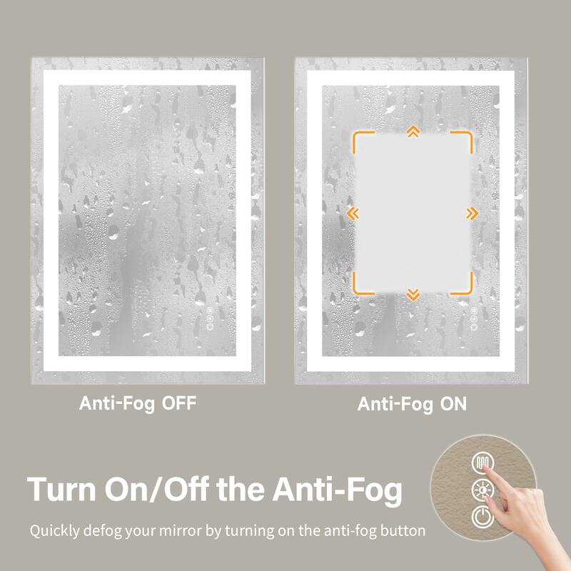 Tempered Glass LED Vanity Mirror Frameless with Anti-Fog and Dimmable - Clear