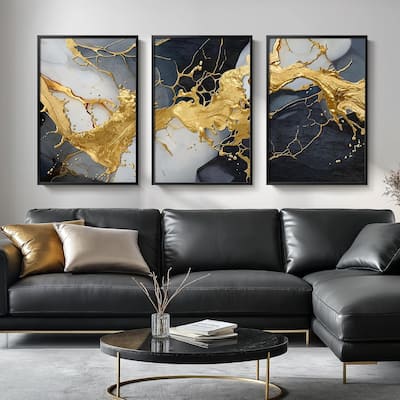 Black and White Gold Abstract Wall Art