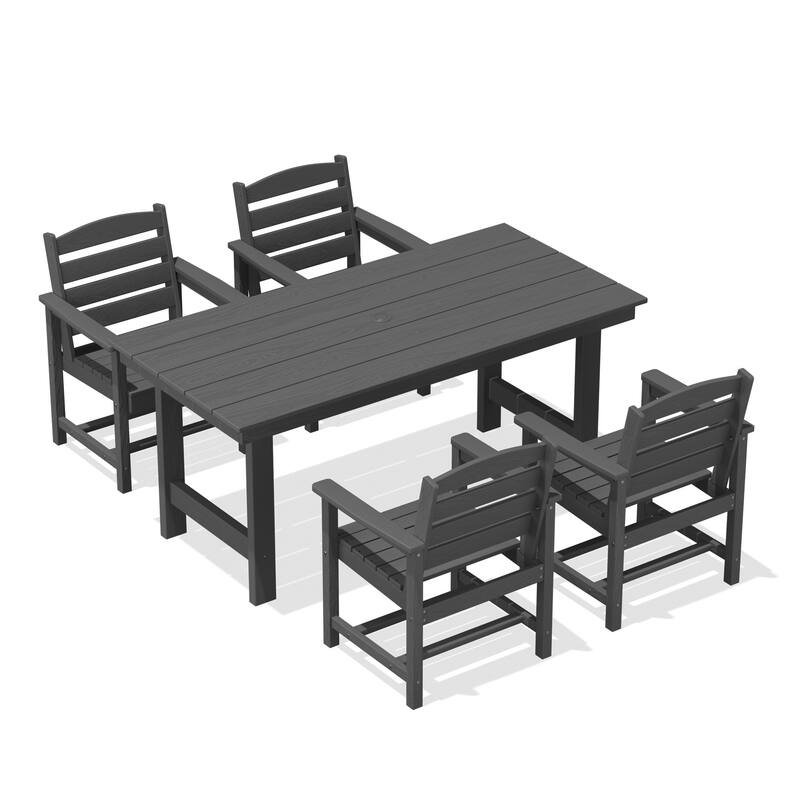 5-Piece HDPE Outdoor Dining Table Sets with Umbrella Hole - 1-Table 4-Chairs