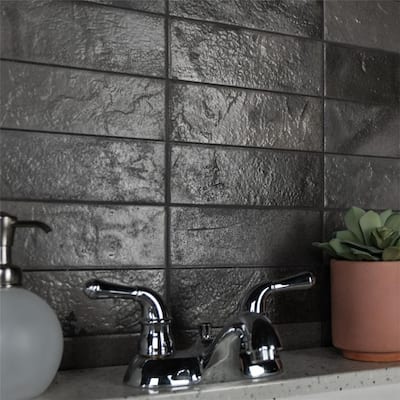 Merola Tile Kings Raku Black 7-7/8" x 15 3/4" Ceramic Wall Tile