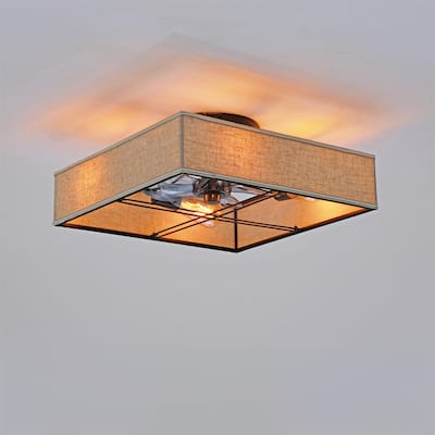 16.6" Fabric Flush Mount Ceiling Fan w/ Reversible Motor, DC Remote Control, NOT Included Bulbs