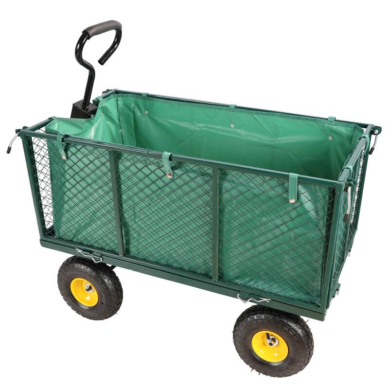 Utility Wagon with 880 lb Load - Mesh Garden Cart with 10" Tires, Removable Sides & Handle, for Landscaping & Outdoor Hauling
