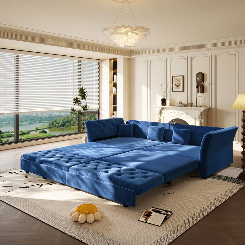 100" Oversize Pull-Out Sofa Bed, Convertible Sleeper Sofa, Velvet Loveseat Sofa, Tufted Sofa, Modern Sofa Couch with Flared Arms