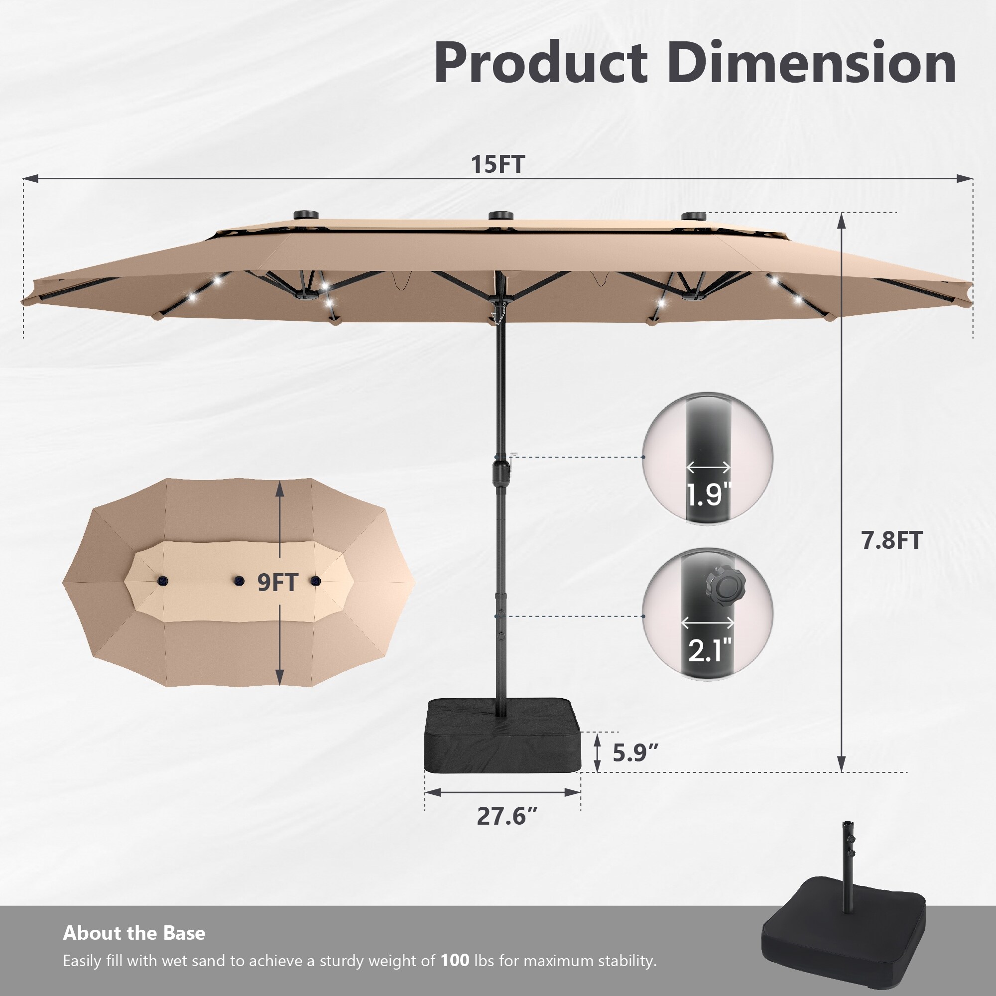 15 twin patio umbrella double sided outdoor market umbrella Tangkula Ft with Base, Extra Large with Crank Handle, Outdoor Table Umbrella Base Assembly is easy and can be done without the aid of tools MAISON ARTS 15ft 2-Tier Vented