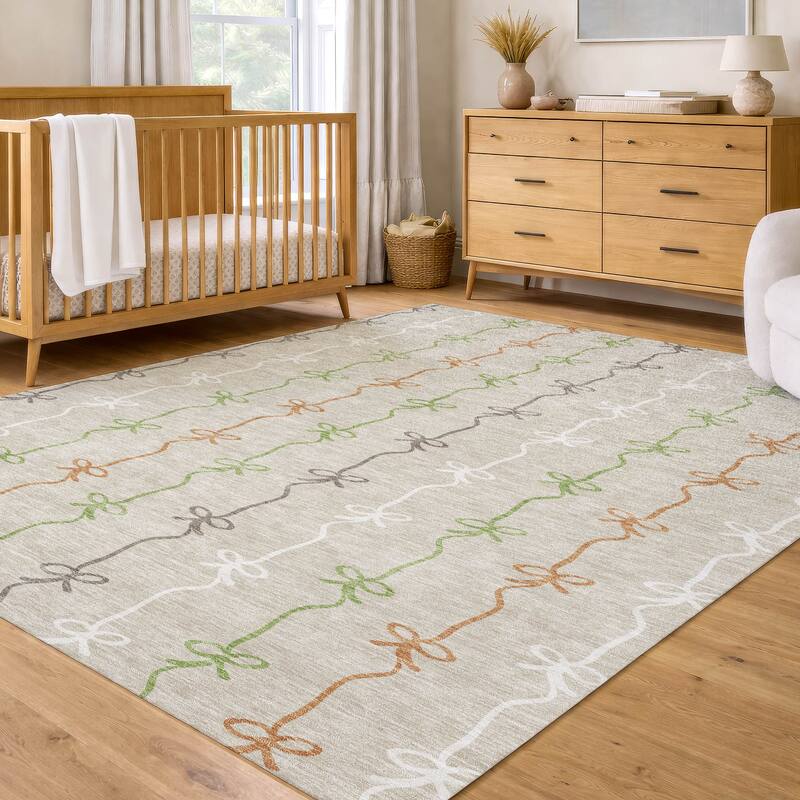 Machine Washable Indoor/ Outdoor Modern Bow Stripe Chantille Rug