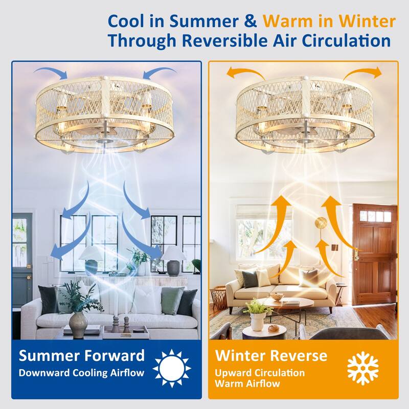 20-26Inch Caged Ceiling Fan with Light and Remote: APP Control Quiet DC Motor (E26 Bulbs Included)
