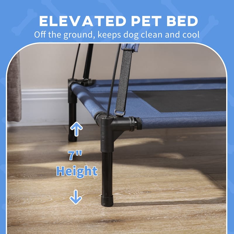 PawHut 36" x 30" Elevated Dog Cot Cooling Pet Bed With UV Protection Canopy Shade