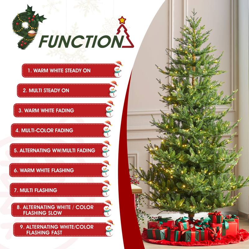 Glitzhome 7.5ft/9ft Pre-Lit Green Upward Slim Fir Artificial Christmas Tree with Foot Pedal Remote Control