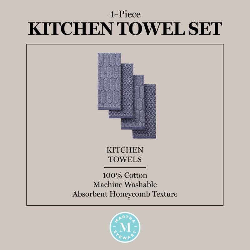 MARTHA STEWART Honeycomb Chambray Textured Kitchen Towel 4-Pack Set