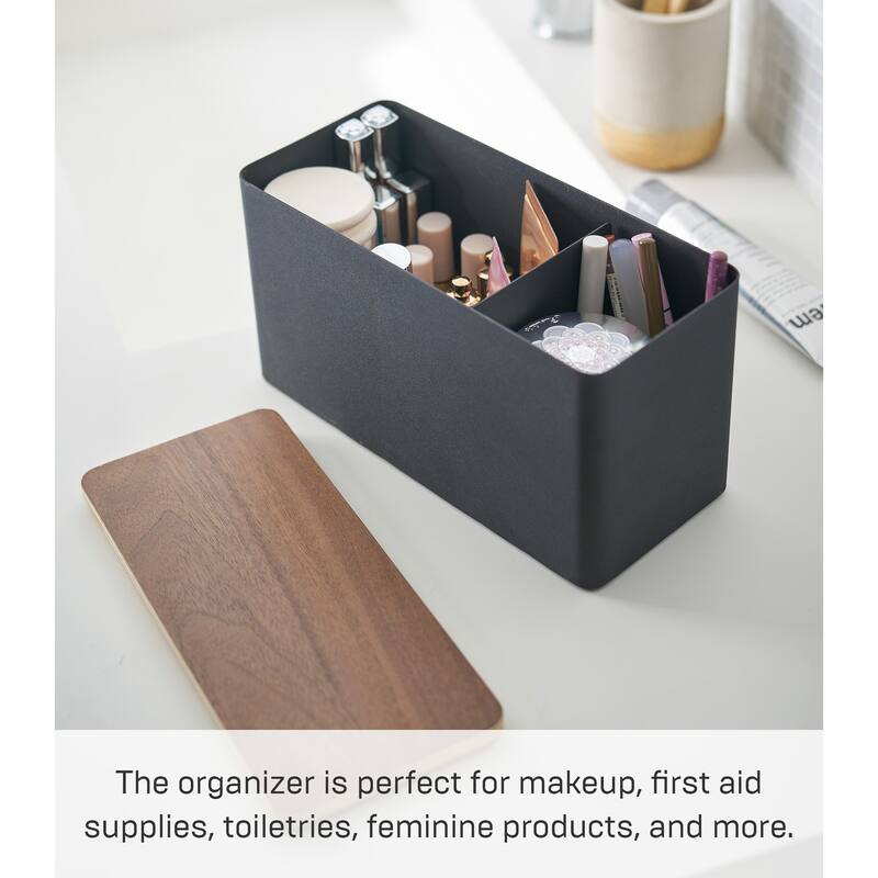 Yamazaki Home Countertop Organizer, Steel and Wood, Lid - L 4.13 x W 9.06 x H 5.51 inches