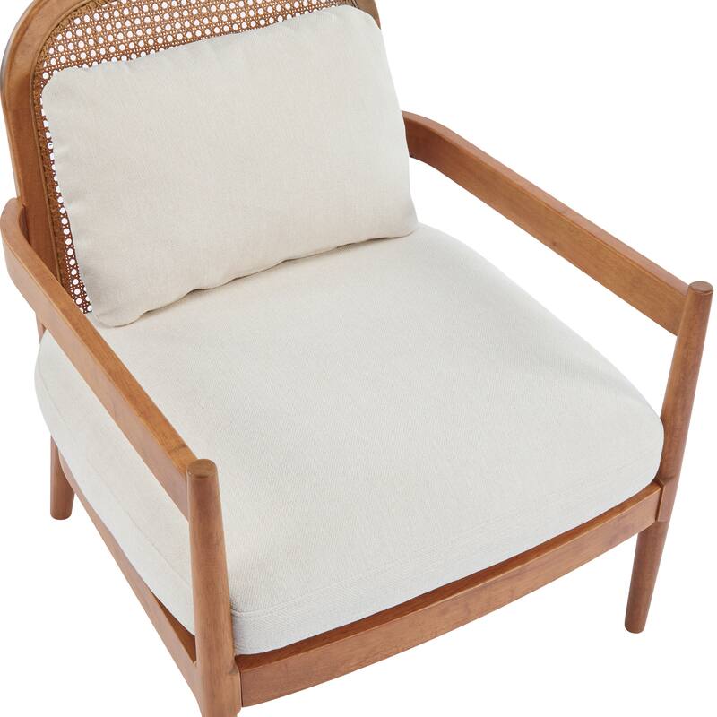 26.6" Solid Wood Accent Chair with Rattan Backrest, Cushioned Seat, Stylish Armchair for Living Room, Reading Nook, Set of 2