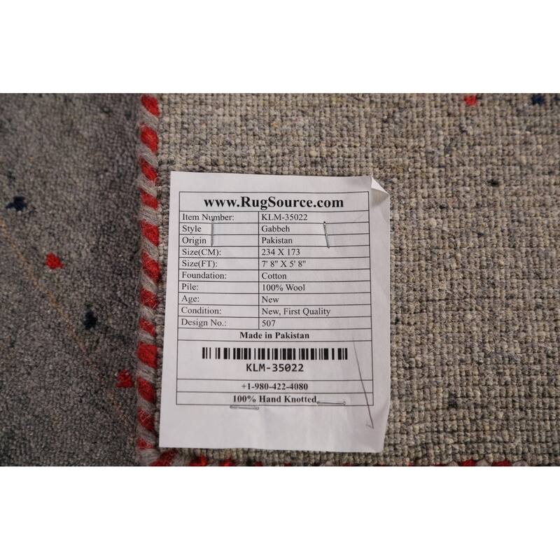 Tribal Gabbeh Area Rug Handmade Grey Wool Carpet - 5'8" x 7'8"