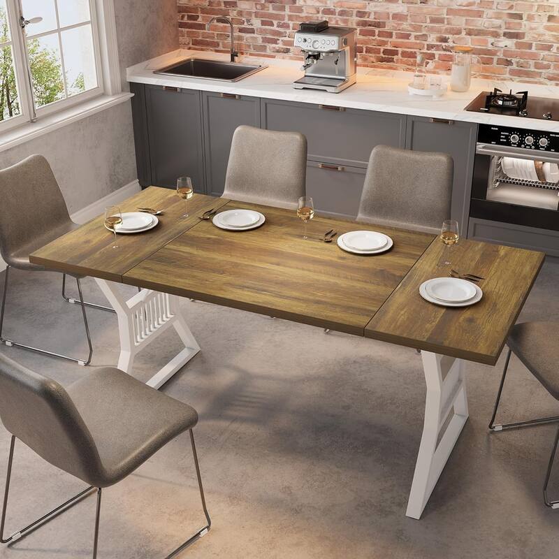 70.8" Farmhouse Dining Table for 6–8, Rectangular Wood Kitchen Table with Waterproof Top & Metal Legs for Dining Room