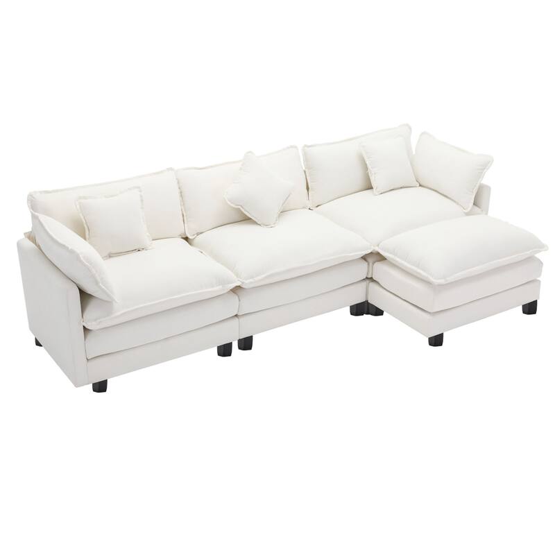 112.2" Modern L-Shaped 4-Seat Sectional Sofa with Removable Ottoman, 5 Plush Pillows, and Sturdy Construction