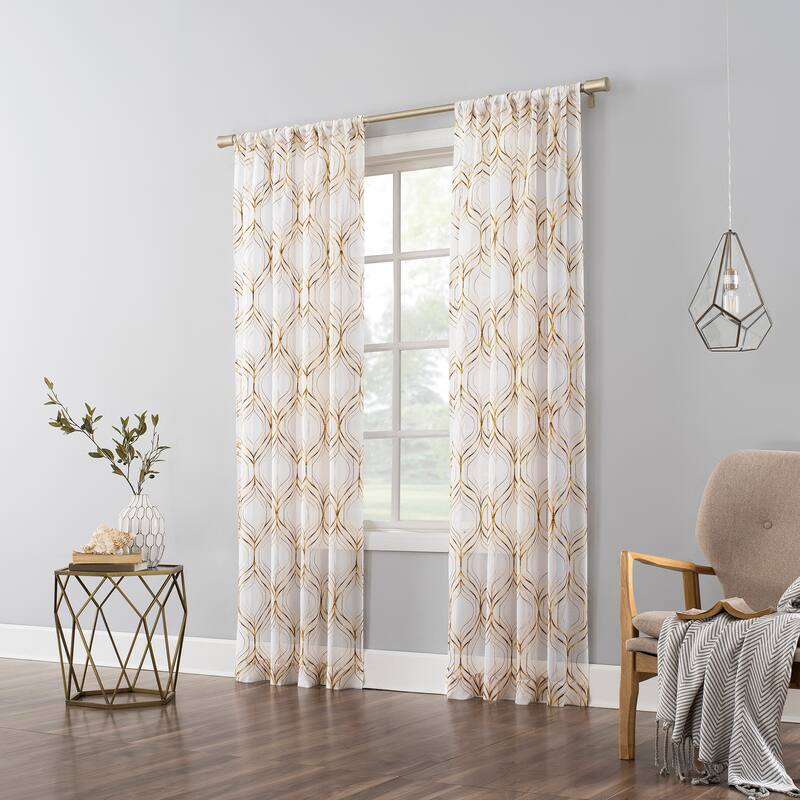 No. 918 Raina Space Dyed Trellis Embroidery Sheer Rod Pocket Curtain Panel, Single Panel