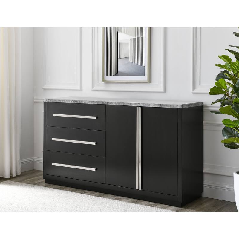 Camila - Gray Marble Top Server - Dark Gray