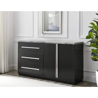 Camila - Gray Marble Top Server - Dark Gray