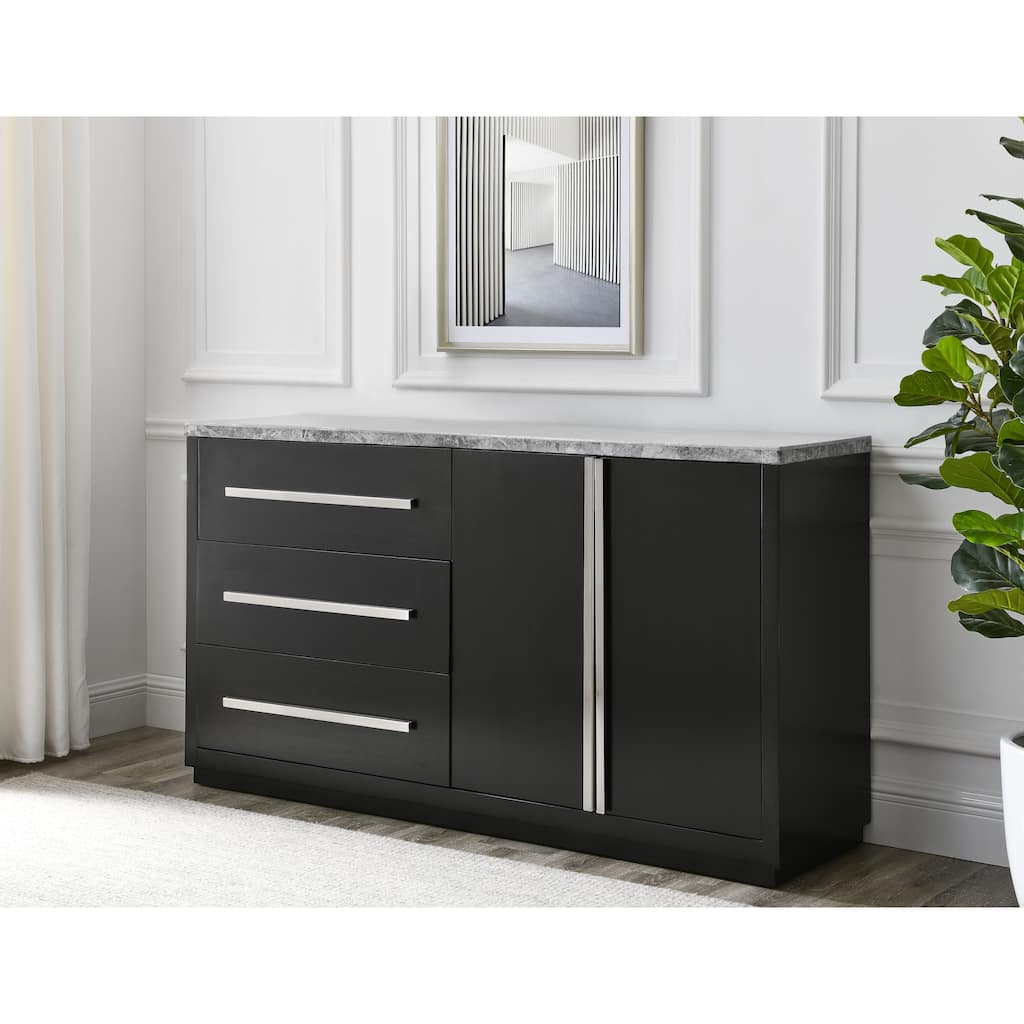 Camila - Gray Marble Top Server - Dark Gray
