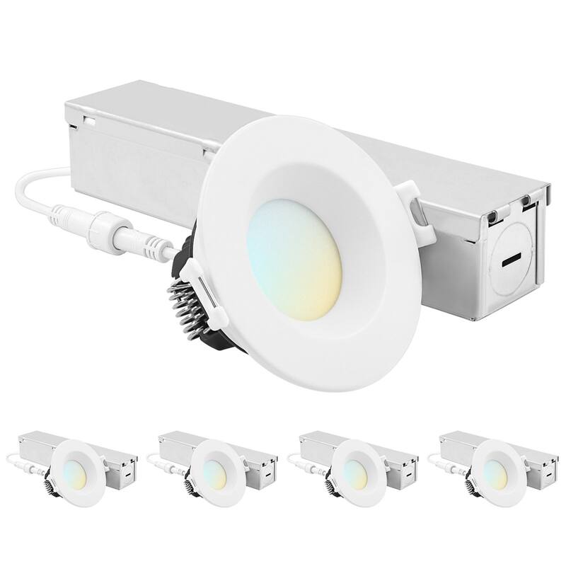 Luxrite 2 Inch LED Recessed Ceiling Light J-Box 8W 5CCT 660 Lumens Dimmable Wet Rated IC Rated 4PK - 4 Pack - 4 Pack