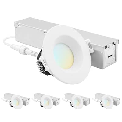 Luxrite 2 Inch LED Recessed Ceiling Light J-Box 8W 5CCT 660 Lumens Dimmable Wet Rated IC Rated 4PK - 4 Pack
