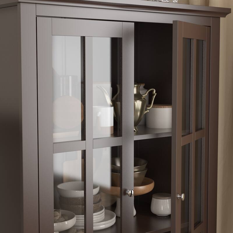 55.1''H Buffet Lacquer Sideboard Storage Cabinet Glass Doors Bookcase
