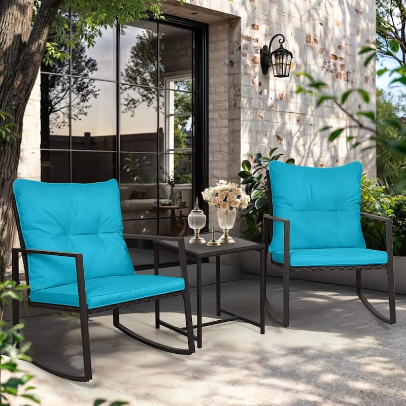 SUNCROWN 3-piece Outdoor Patio Brown/Black Wicker Rocking Chairs Conversation Bistro Set
