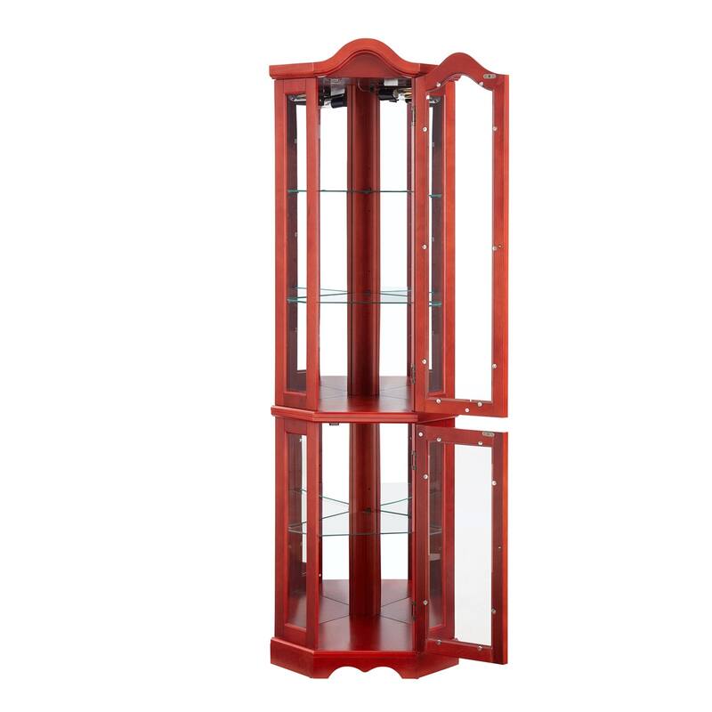 Lighted Glass Corner Display Curio Storage Cabinet with 5 Shelves, Bulb