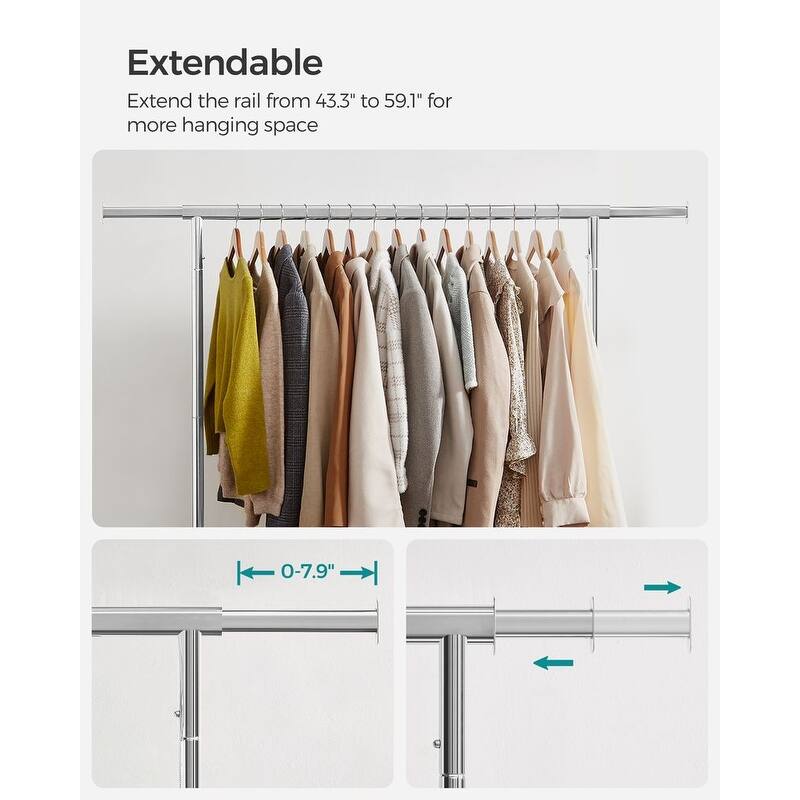 Rolling Clothes Rack with Sturdy Steel Tubes and Extra Load Capacity 2 Lockable Casters - 43.3" x 17.7" x 63"