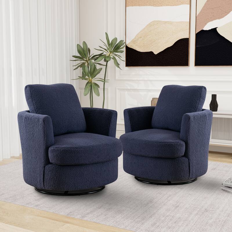 Modern Upholstered Swivel Barrel Chair(Set Of 2)