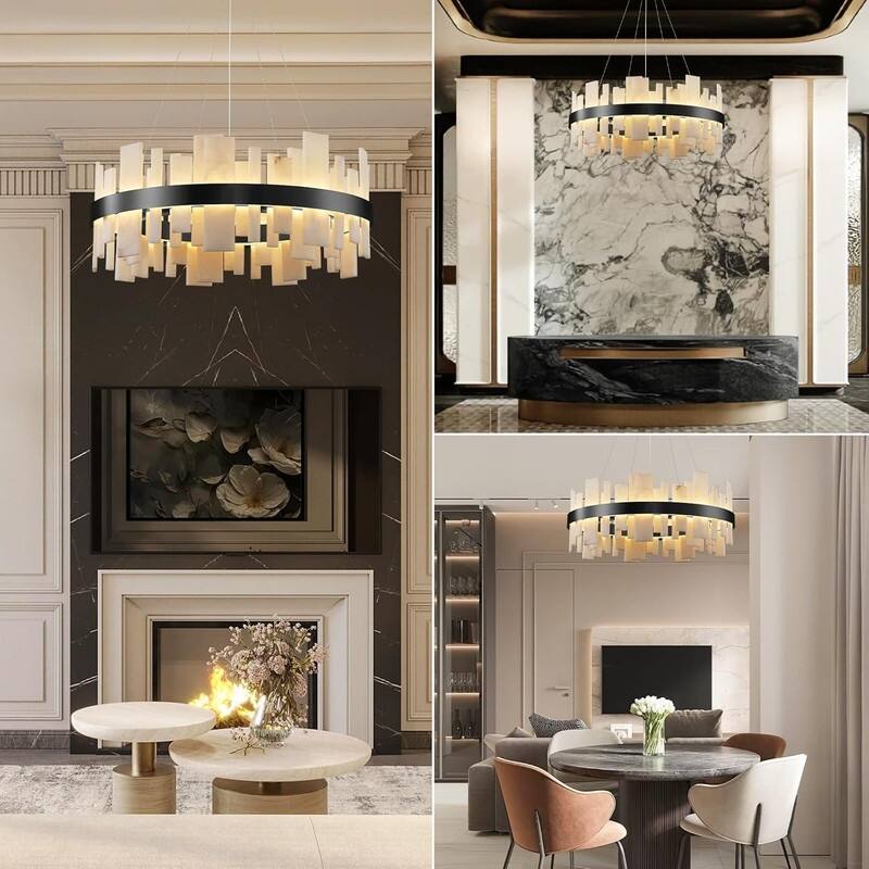 KAYLA 31 in. 8-Lights Drum Gold Chandelier With Alabaster Shade Chandelier