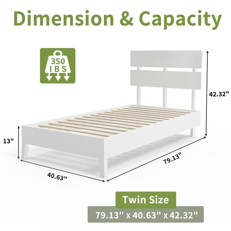 Modern Brown Solid Wood Platform Bed Frame with Headboard