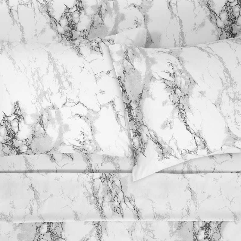Sweet Home Collection Marble 4 Piece Printed Sheet Set, Double Brushed Microfiber