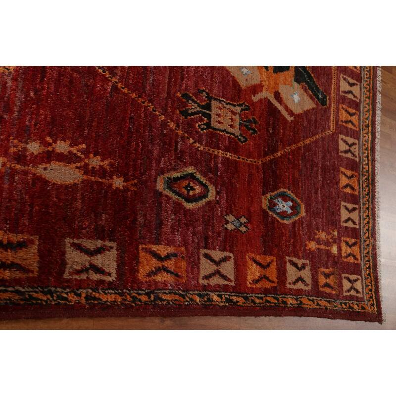 Hand Knotted Oriental 100% Wool Carpet Modern Tribal Red Moroccan Area Rug - 9' 10'' X 6' 11''
