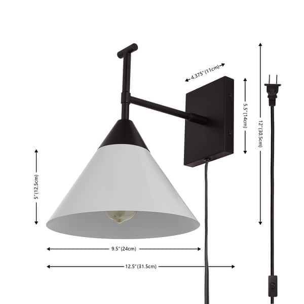 dimension image slide 1 of 3, SAFAVIEH Velezia 13-inch Plug-in Wall Sconce with LED Bulb - 9.5 in. W x 12.5 D in. x 12 in. H
