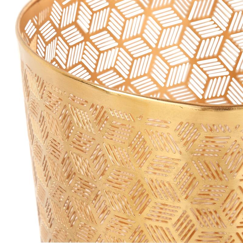 CosmoLiving by Cosmopolitan Gold Metal Small Waste Bin with Laser Carved Floral Design - 9 x 9 x 10