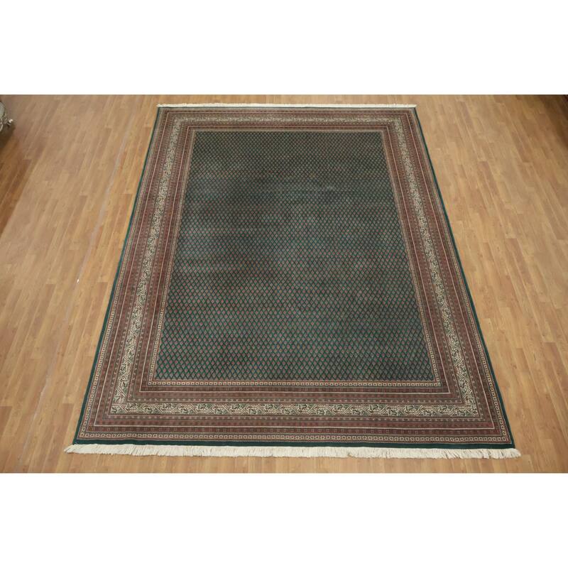 Hand Knotted Oriental 100% Wool Carpet Traditional All-Over Green Botemir Area Rug - 12' 0'' X 9' 1''