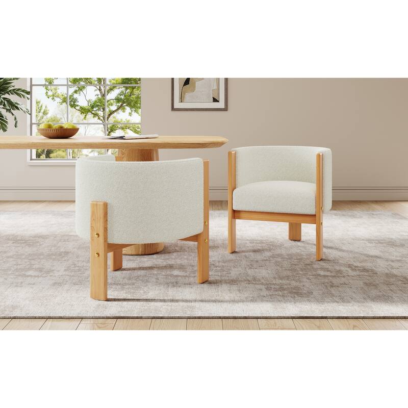 Boucle Upholstered Dining Chairs Set of 2, Kitchen Chairs with Armrests & Backrest, Accent Chairs with Rubber Wood Frame