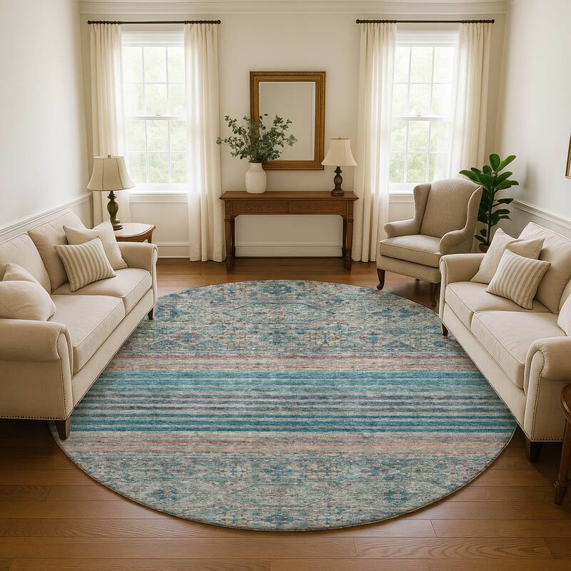 Premium Washable Super Soft Boho Stripes Mayfield Rug - Teal - 8' x 8'