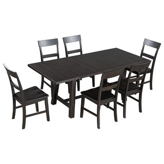 7-Piece Dining Table Set Extendable Table with 18"Leaf & 6 Chairs - Bed ...