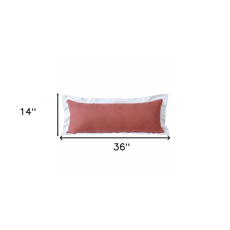 HomeRoots 14" X 36" Deep Coral And White 100% Cotton Geometric Zippered Pillow