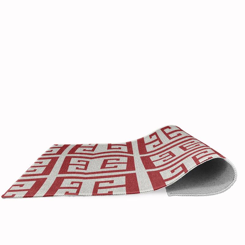 Greek Key Patterned Chenille Rug