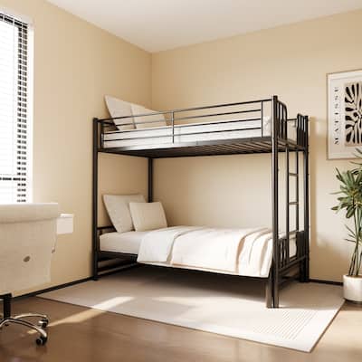 Convertible Frame Twin Metal Pull-Out Bunk Bed with Guardrail and Built-In Ladder