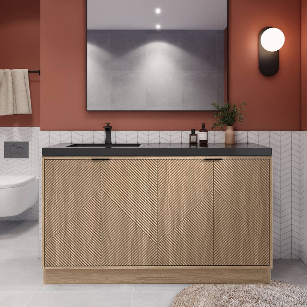 Milano 60" Freestanding Bathroom Vanity with Left Black Acrylic Sink