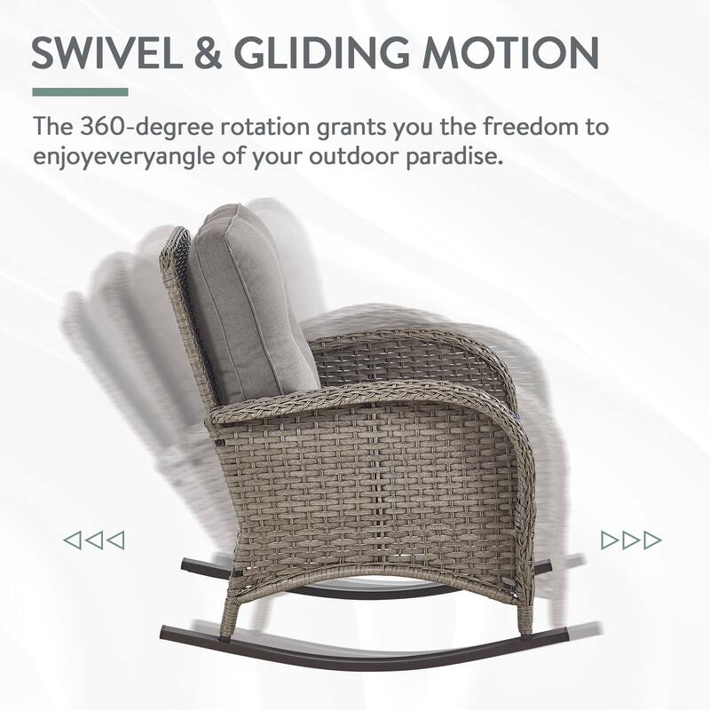 Outdoor Glider Sofa Rocker Chairs Table Grey-Grey - Grey
