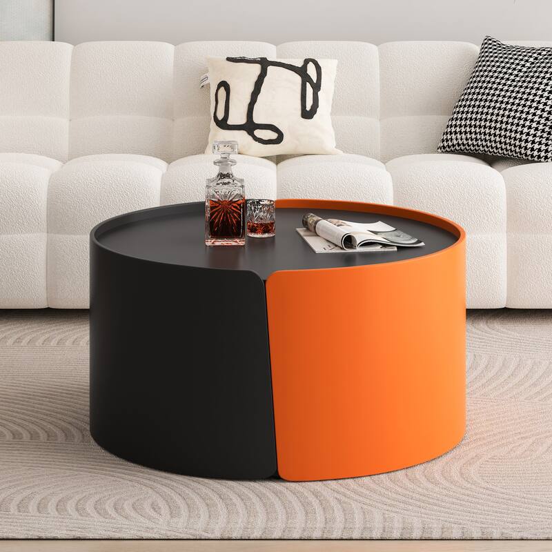 Anmytek Space Saving Round Nesting Coffee Table Extendable Sliding Top No Assembly Black