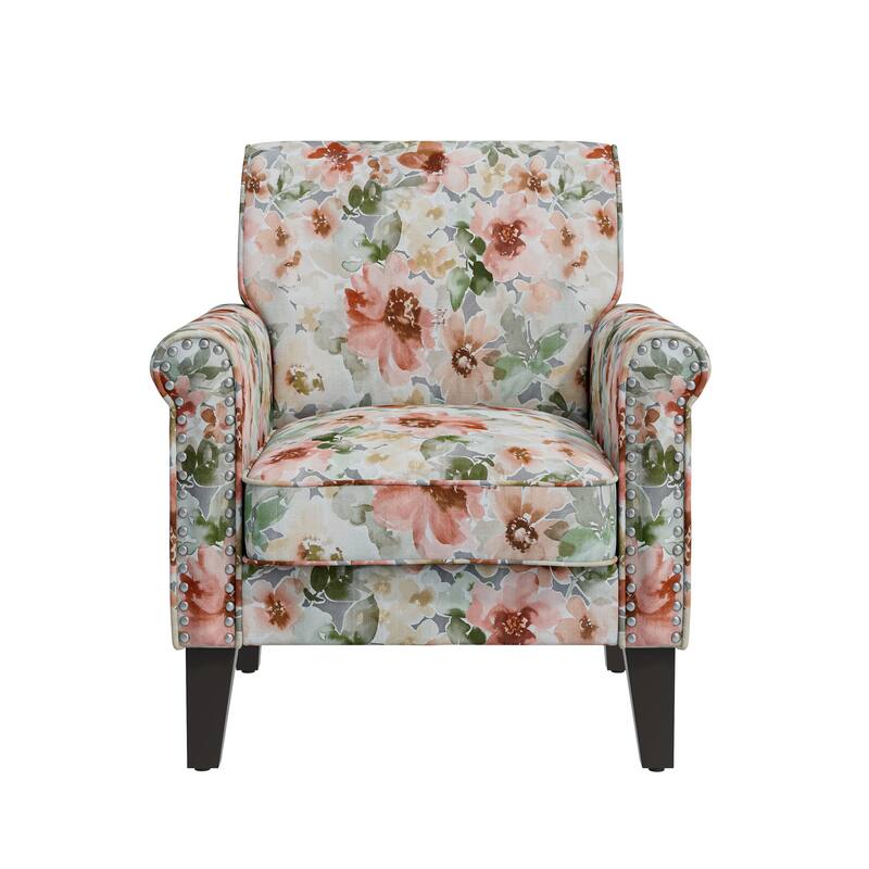 Herve Traditional Rolled Arm Accent Chair with Pewter Nailheads