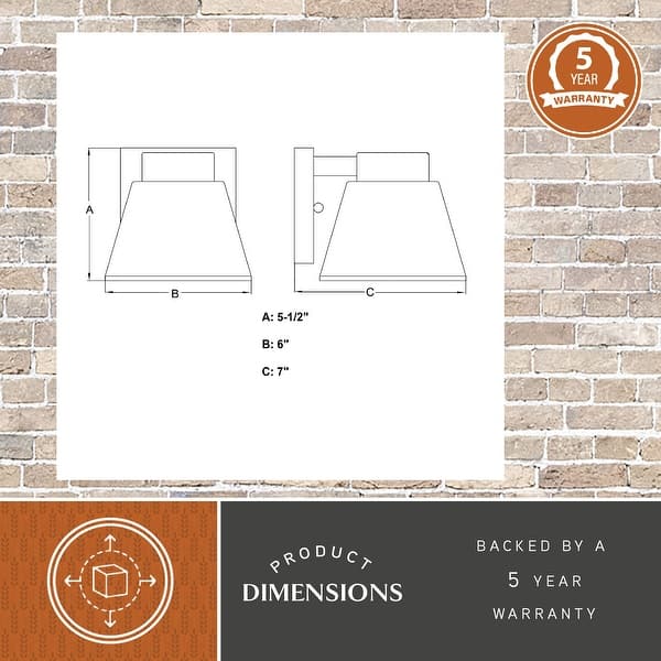 VAXCEL Evans 1-Light Textured Black Outdoor Wall Sconce, Rust-Resistant Aluminum, Metal Shade, Integrated LED Dark Sky Compliant