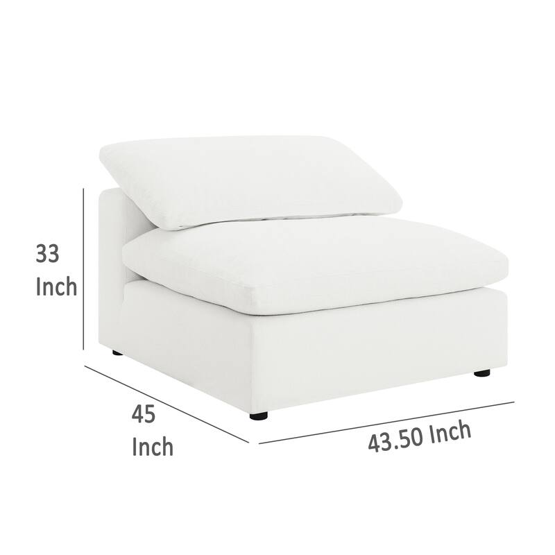 Allias Modular Armless Chair, White Boucle Fabric, Plush Foam Cushions