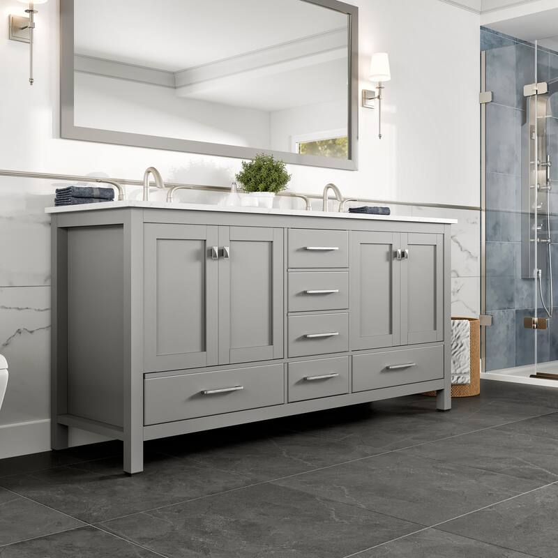 Aberdeen 72"W x 22"D Grey DS Vanity with Carrara Quartz Top