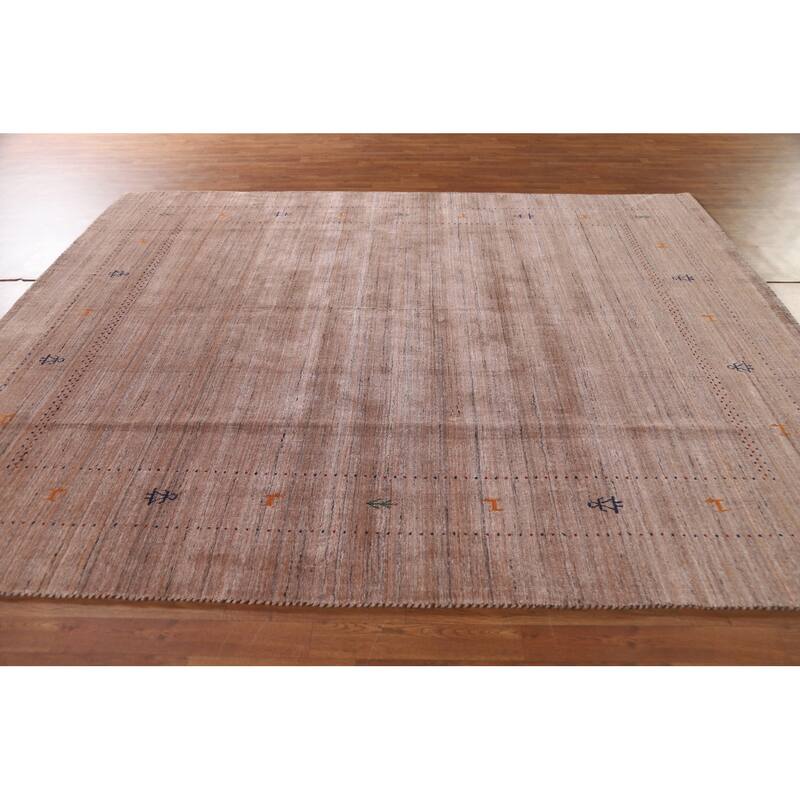 Striped Orange Gabbeh Oriental Area Rug Handmade Wool Carpet - 8'0"x 9'9"